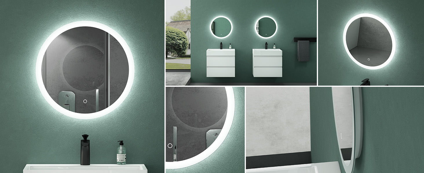 glasvilla Specchio da Bagno Appeso Specchio a LED Rotondo Specchio da Parete con Strato Anti-Appannamento e Interruttore a Sfioramento LED-Spiegel 05