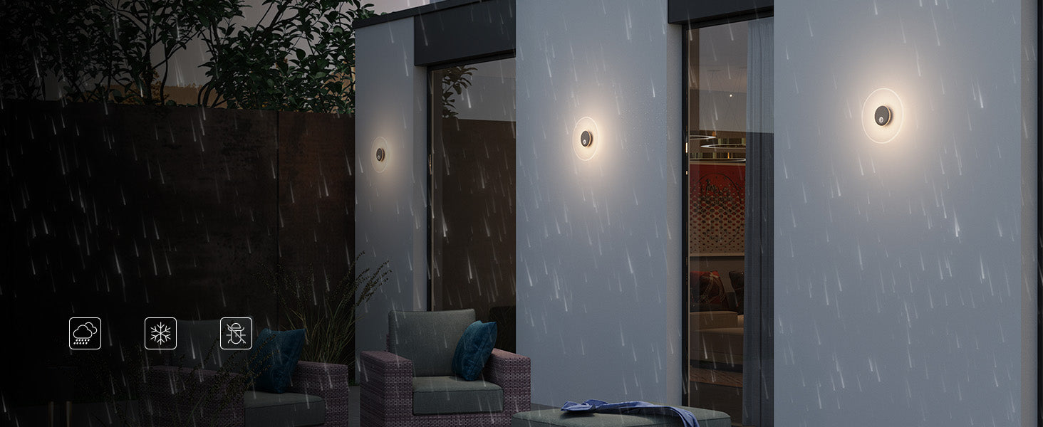 glasvilla Applique Murale d’Extérieur 6W LED | Luminaire d’Extérieur pour Chemin de Jardin 3000K avec Détecteur de Mouvement | Lampe d’Extérieur ⌀300x65mm IP65 LunaLights