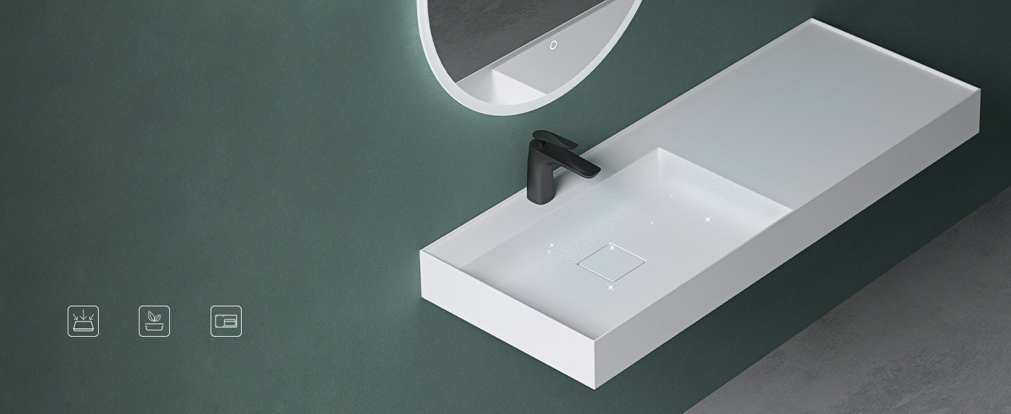 Lavabo Glasvilla, lavabo à poser, lavabo suspendu, en fonte minérale, rectangulaire, meuble-lavabo Col630