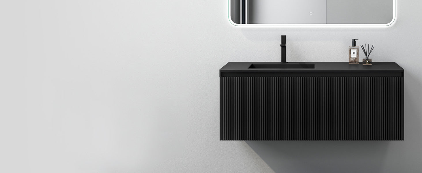 Set de muebles de baño glasvilla Design con lavabo y mueble bajo lavabo de 120 cm con cajones Softclose, incluye lavabo de mineralguss Santa