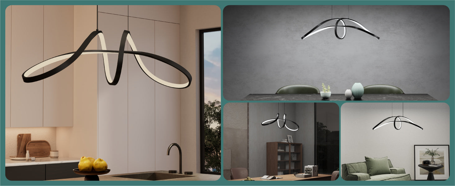 glasvilla Pendelleuchte 90cm LED Hängelampe Dynamisches Wellendesign 3000K/4000K/6000K Verstellbares Kabel 30W Schwarz Hängeleuchte für Esszimmer Wohnzimmer Schlafzimmer Luvina11