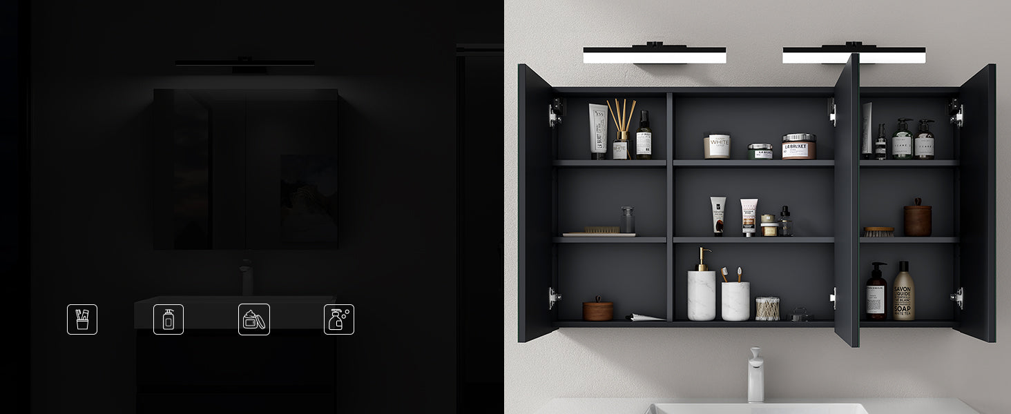 glasvilla Spiegelschrank Bad mit Beleuchtung Badschrank mit SpiegellampeSpiegelleuchte 180° Drehbar LED Badlampe Luxaris