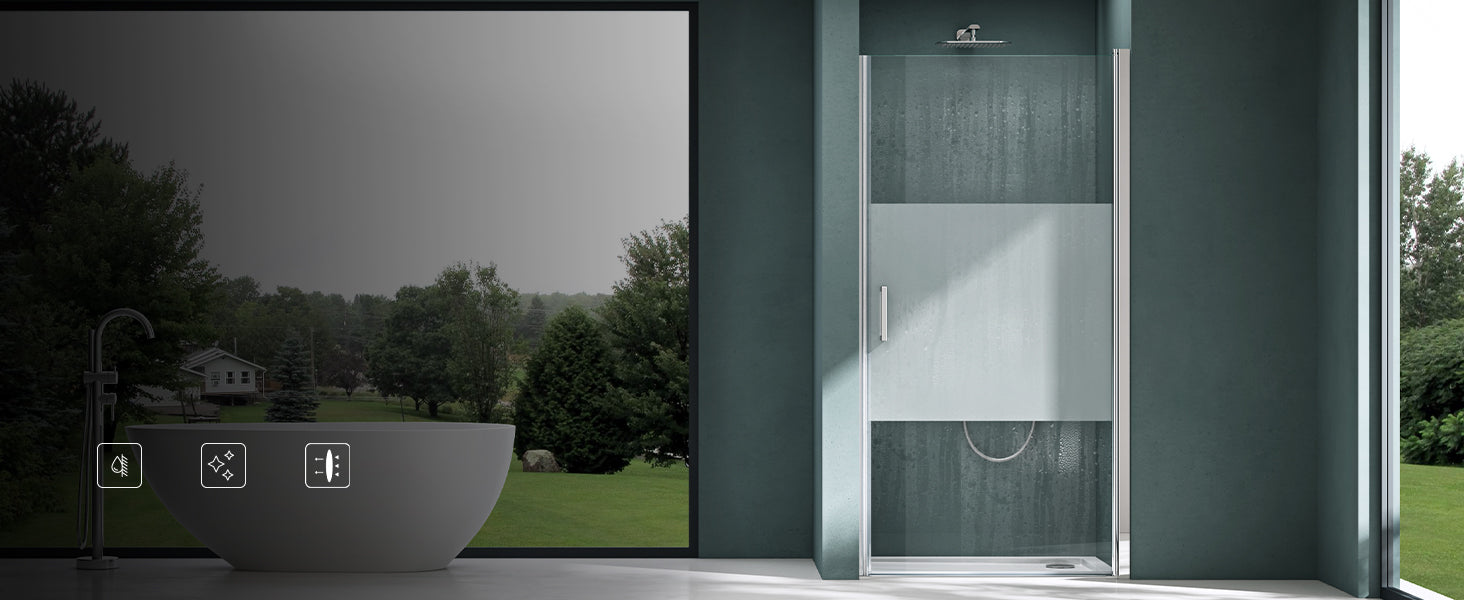 glasvilla Puerta de ducha Puerta de nicho Ducha Separación de ducha Cabina de ducha Puerta oscilante 180° vidrio de seguridad ESG con mecanismo de elevación y descenso vidrio claro y satinado rayas Teramo24K+MS D Nuevo