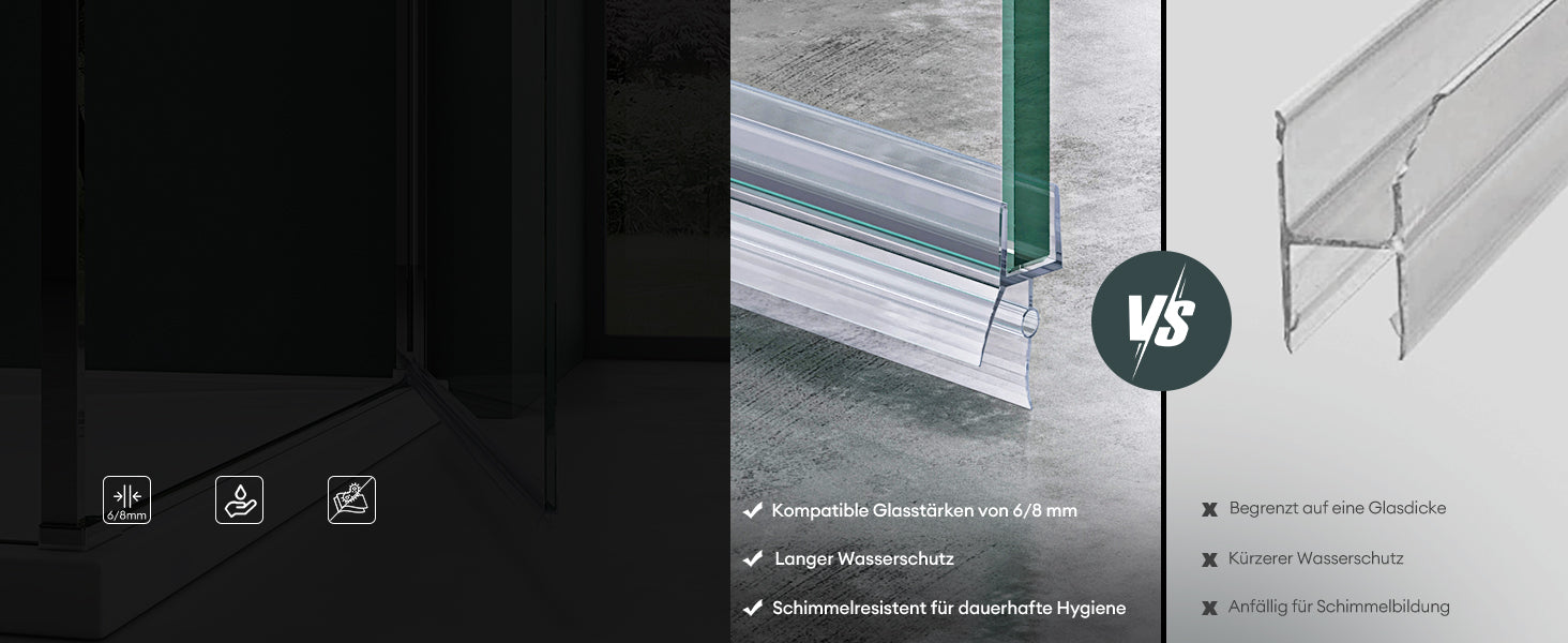 Glasvilla – Junta de ducha en PVC para puertas y cabinas 6–8 mm