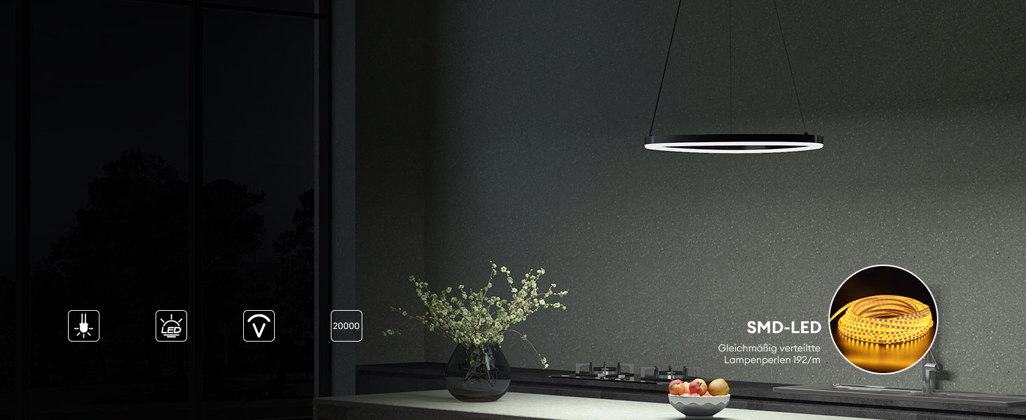 Glasvilla Design – Lámpara colgante LED con cable ajustable para comedor, salón y dormitorio