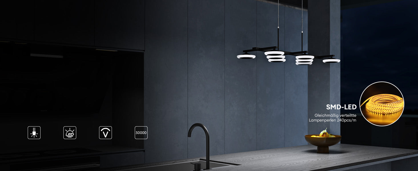 glasvilla Pendelleuchte 72cm LED Hängelampe Dimmbar mit Fernbedienung 3000K/4000K/6000K Verstellbares Kabel 32W matt Schwarz Hängeleuchte Alivetta3377