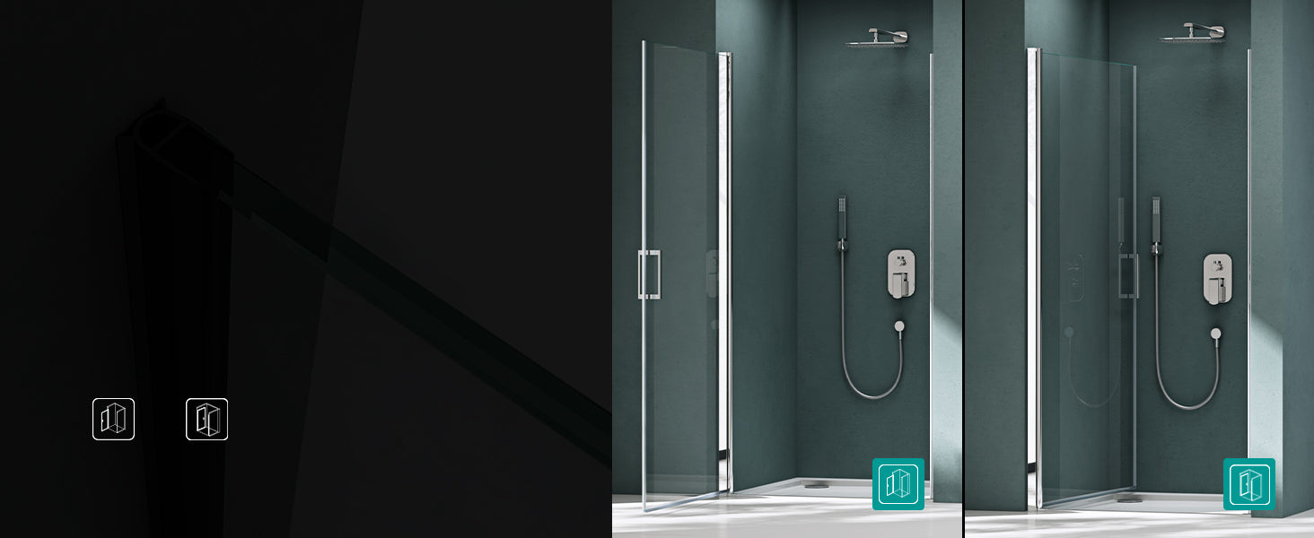 glasvilla Puerta de ducha Puerta de nicho Ducha Separación de ducha Cabina de ducha Puerta oscilante 180° vidrio de seguridad ESG con mecanismo de elevación y descenso vidrio claro y satinado rayas Teramo24K+MS D Nuevo