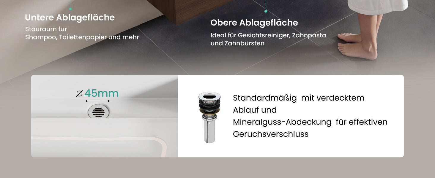 glasvilla Ensemble de Meubles de Salle de Bain | Meuble Sous-Vasque avec Meuble Bas 150x48x25 cm | Tiroirs à Fermeture Amortie et Vasque en Solid Surface UP