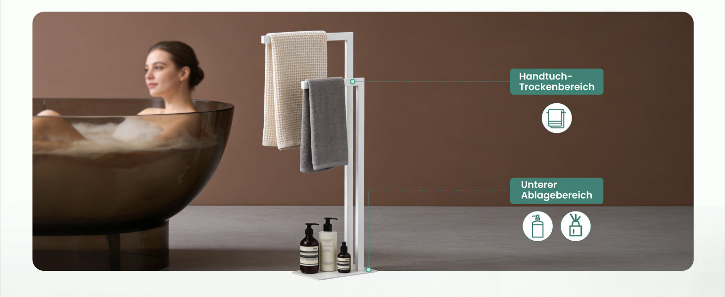 glasvilla Porta Asciugamani Bagno da Terra a 2 Bracci, Portasciugamani in Acciaio per Bagno, Antiruggine, Tavrin-02