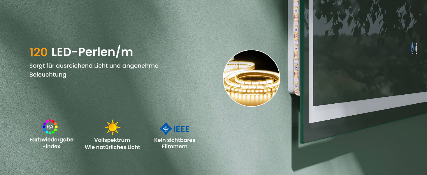 glasvilla Specchio da Bagno Appeso Specchio LED da Parete per Il Trucco Specchio da Bagno a LED con Interruttore Touch Anti-Appannamento Spiegel-02