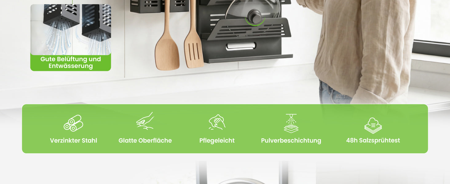glasvilla -Étagère à épices à étages pour cuisine avec support pour téléphone et pots à ustensiles inclus 5 crochets, Étagère de cuisine multifonctionnelle amovible avec rail, Organisateur de cuisine Reglo-09-12