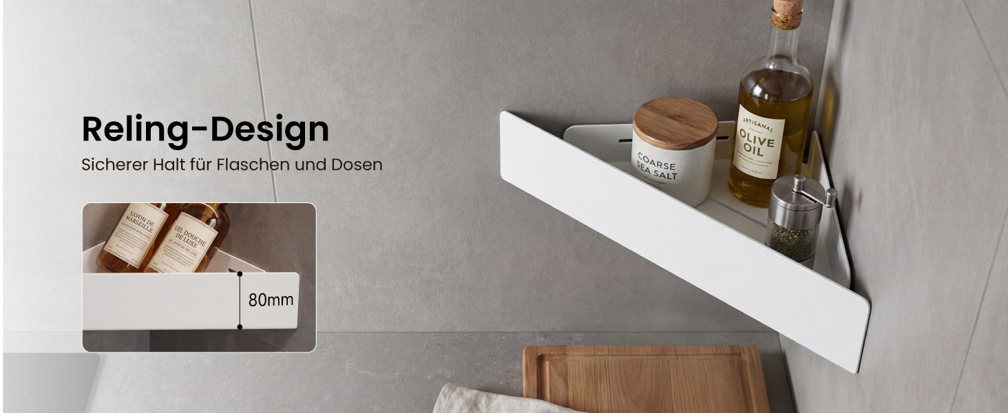 glasvilla Duschablage zum Bohren oder Kleben, Duschregal Badablage Ecke, Badezimmerablage zur Wandmontage für Bad und Küche, Reglo-07