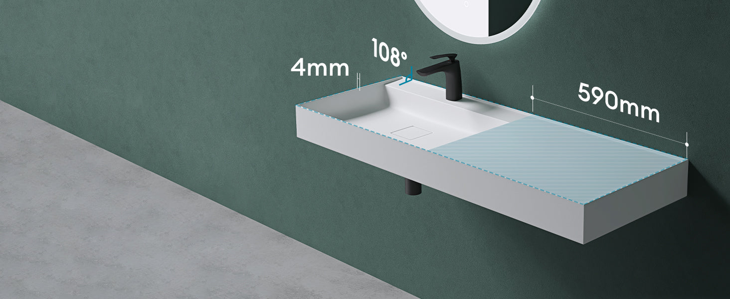 Lavabo Glasvilla, lavabo à poser, lavabo suspendu, en fonte minérale, rectangulaire, meuble-lavabo Col630