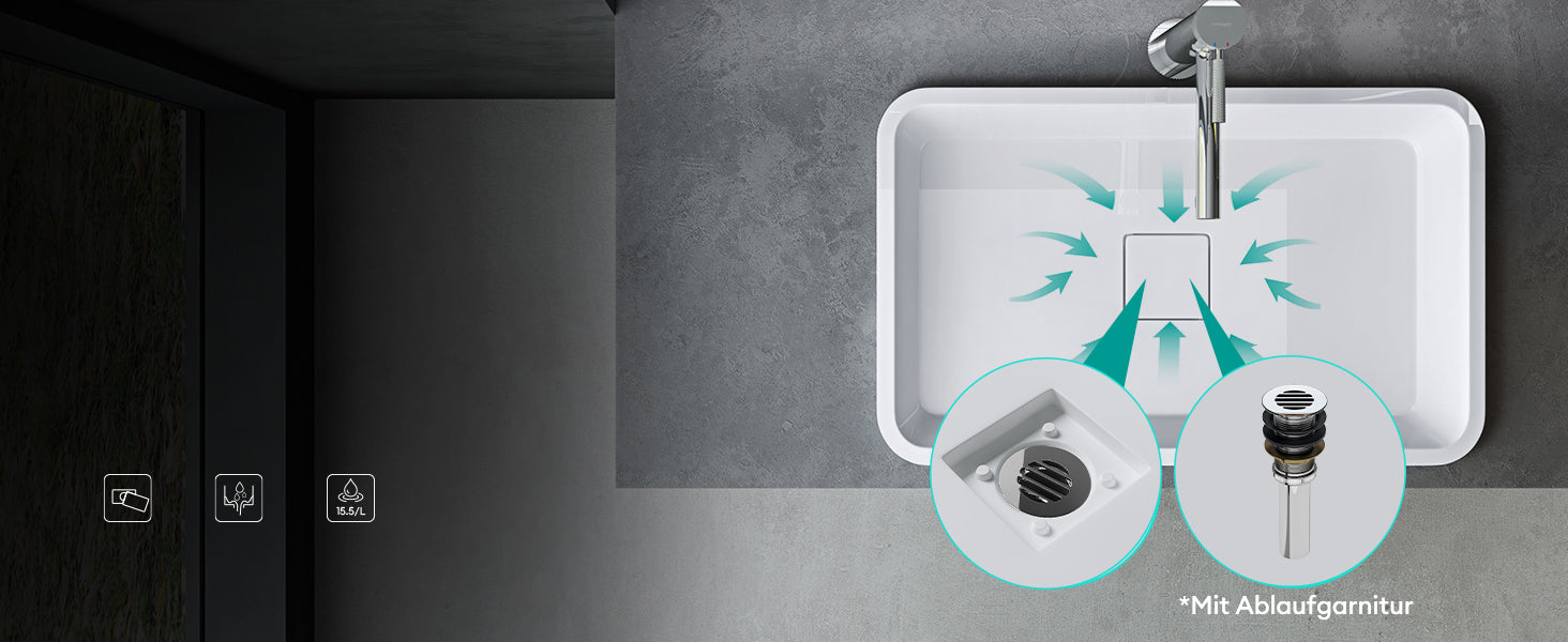glasvilla Lavabo da Incasso da Marmo Fuso Lavandino Bagno da Appoggio con Coperchio di Scarico Col104