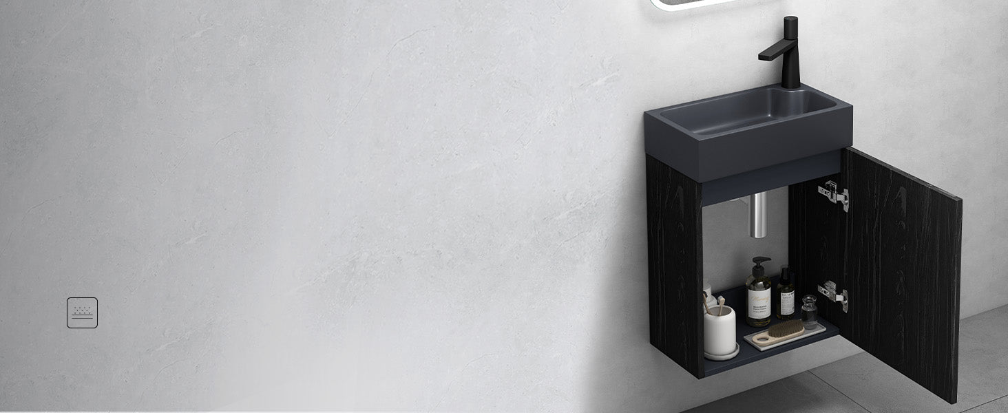 glasvilla Mobile Bagno Sospeso Include Lavabo da Minerale fuso Antracite opaco e Specchio LED Mobile da Bagno 46x26x63cm Pisa