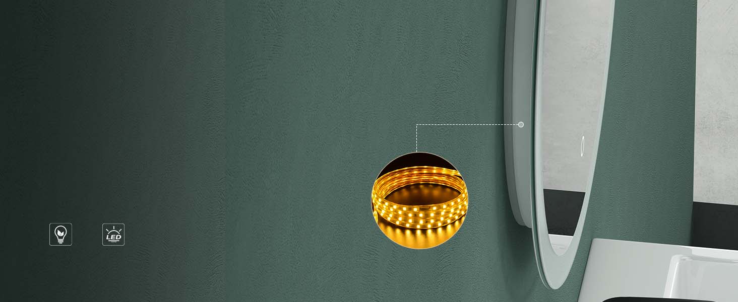 glasvilla Specchio da Bagno Appeso Specchio a LED Rotondo Specchio da Parete con Strato Anti-Appannamento e Interruttore a Sfioramento LED-Spiegel 05