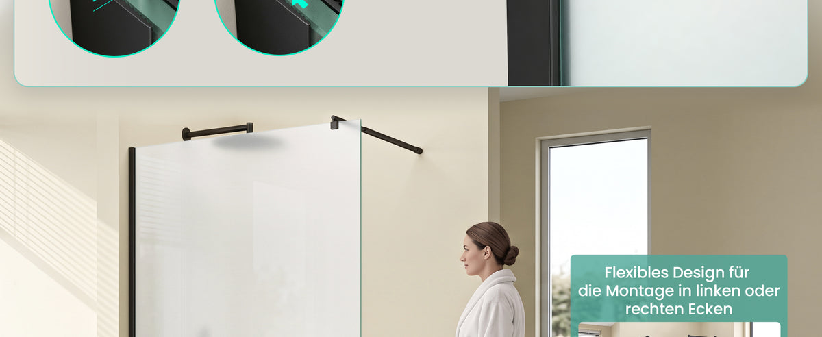 glasvilla Duschwand für Dusche Duschabtrennung Walk-In Dusche Duschtrennwand Schwarz 10mm ESG-Sicherheitsglas NANO Glas Vollsatiniert BRAM1/BRAM3 Bremen02VS