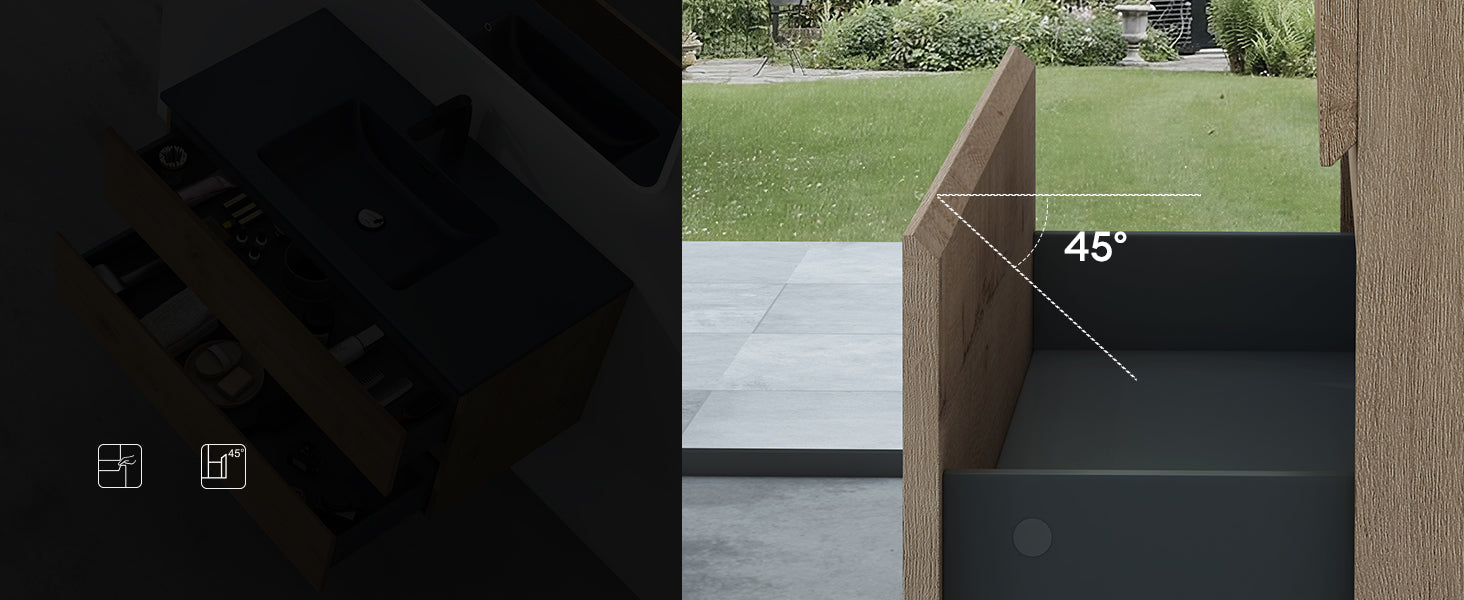 glasvilla Ensemble de Meubles de Salle de Bain | Meuble Sous-Vasque avec Meuble Bas | Vasque en Solid Surface Anthracite | 2 Tiroirs à Fermeture Amortie Aqualis