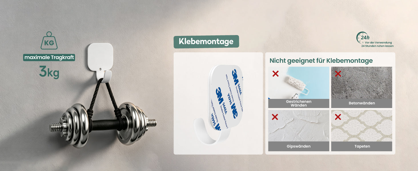 glasvilla Kleiderhaken 4 Stück, Garderobenhaken ohne bohren aus Aluminiumlegierung, Wandhaken  Stalo-15