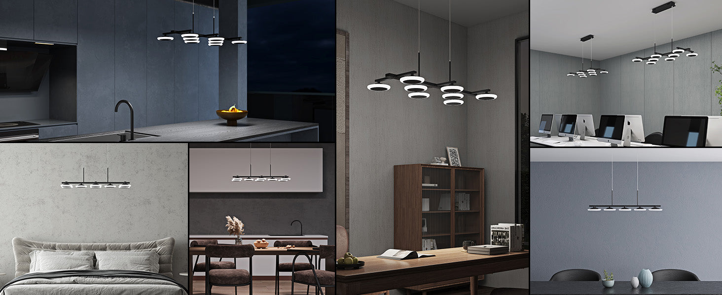 glasvilla Pendelleuchte 72cm LED Hängelampe Dimmbar mit Fernbedienung 3000K/4000K/6000K Verstellbares Kabel 32W matt Schwarz Hängeleuchte Alivetta3377