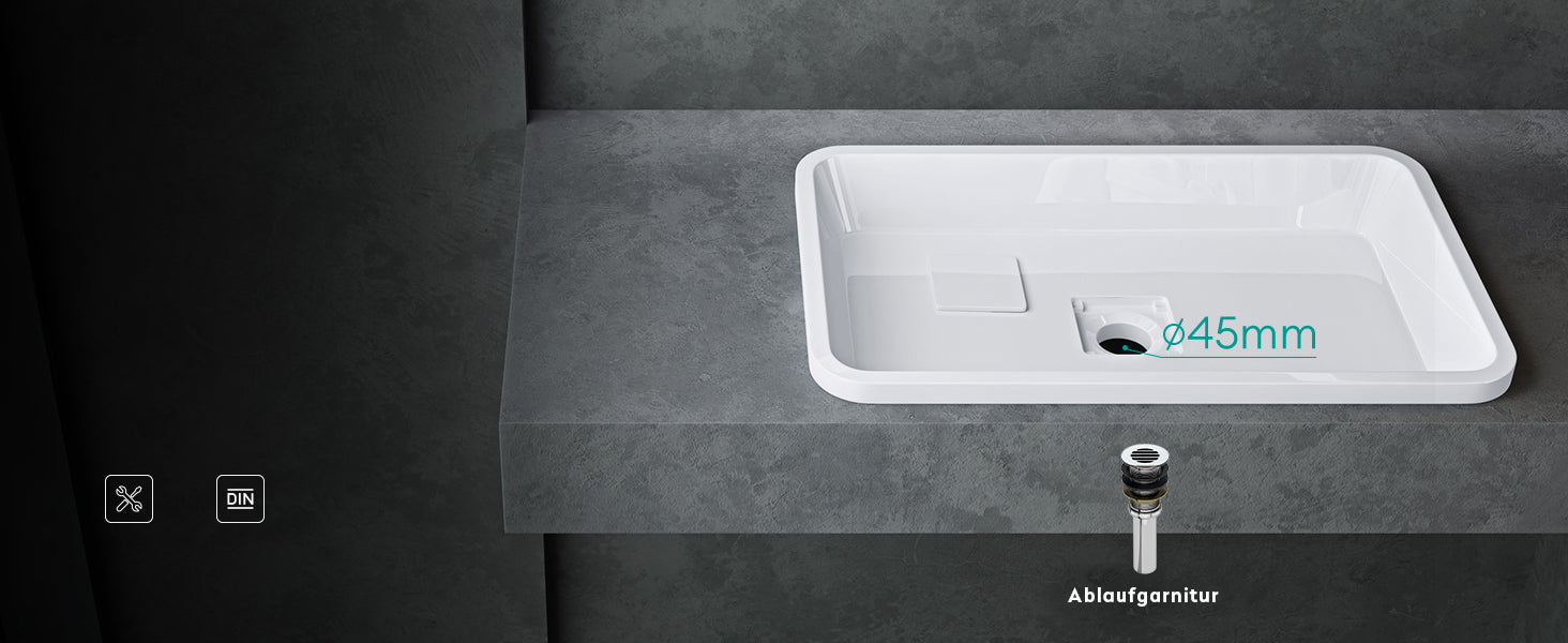 glasvilla Lavabo da Incasso da Marmo Fuso Lavandino Bagno da Appoggio con Coperchio di Scarico Col104