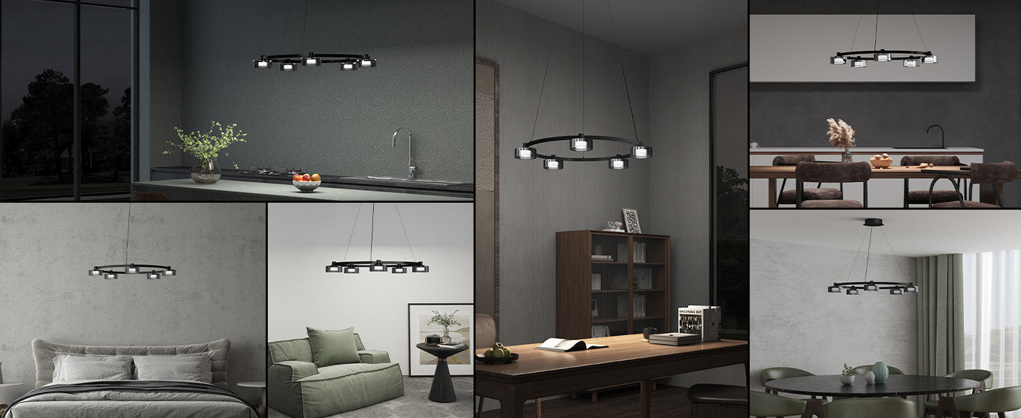 glasvilla Pendelleuchte LED Hängelampe 3000K/4000K/6000K Verstellbares Kabel Schwarz Hängeleuchte Alivetta7915 3A