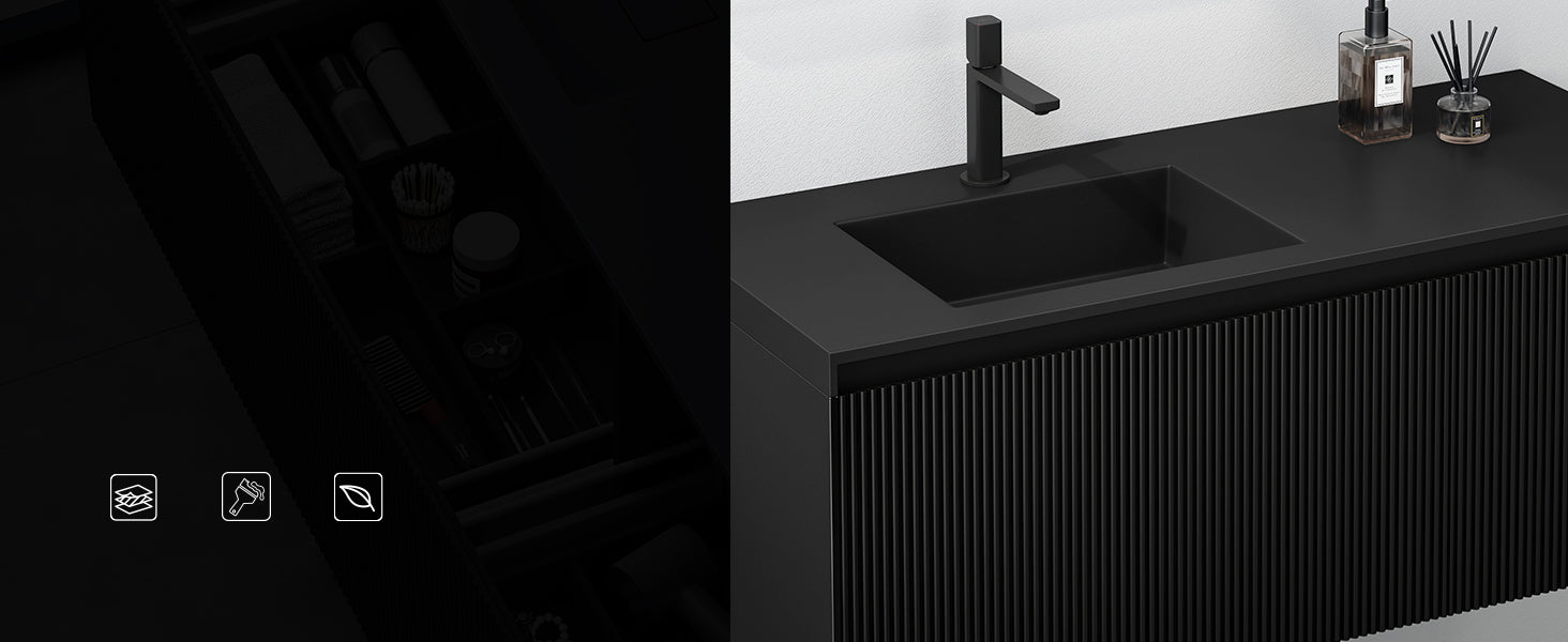 Set de muebles de baño glasvilla Design con lavabo y mueble bajo lavabo de 120 cm con cajones Softclose, incluye lavabo de mineralguss Santa