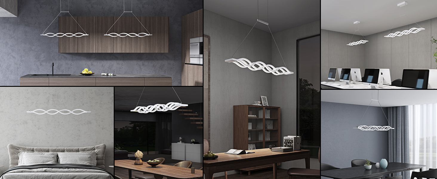 glasvilla Pendelleuchte 106cm LED Hängelampe Dimmbar mit Fernbedienung 3000K/4000K/6000K Verstellbares Kabel 60W Weiß Hängeleuchte Alivetta3301