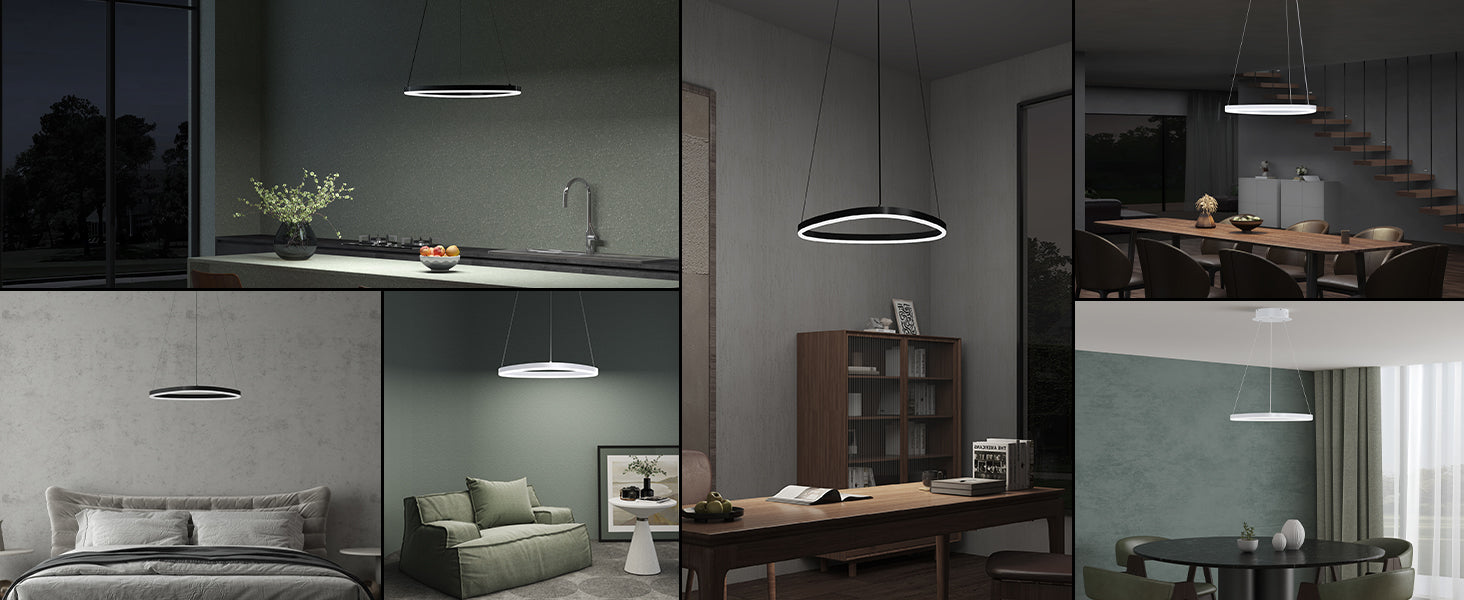 glasvilla Pendelleuchte 50cm LED Hängelampe Dynamisches Wellendesign 3000K/4000K/6000K Verstellbares Kabel 16W Hängeleuchte für Esszimmer Wohnzimmer Schlafzimme Alivetta7287