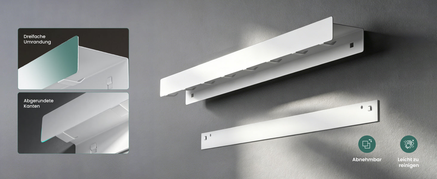 glasvilla Wandgarderobe mit Ablage und 8 Haken, Garderobenleiste mit versteckten Kleiderhaken, Kleiderstange Wandmontage  Stalo-11