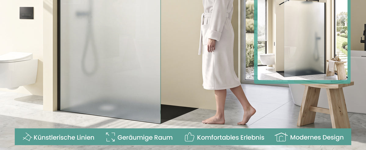 glasvilla Duschwand für Dusche Duschabtrennung Walk-In Dusche Duschtrennwand Schwarz 10mm ESG-Sicherheitsglas NANO Glas Vollsatiniert BRAM1/BRAM3 Bremen02VS