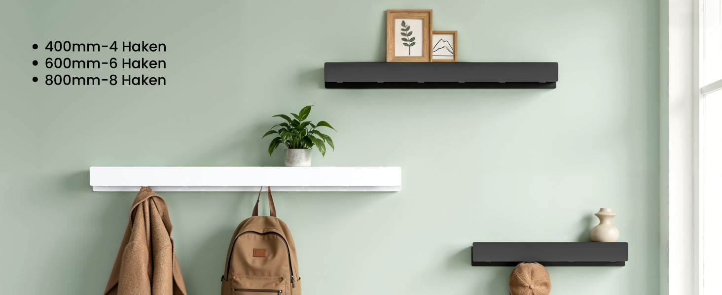 glasvilla Wandgarderobe mit Ablage und 8 Haken, Garderobenleiste mit versteckten Kleiderhaken, Kleiderstange Wandmontage  Stalo-11