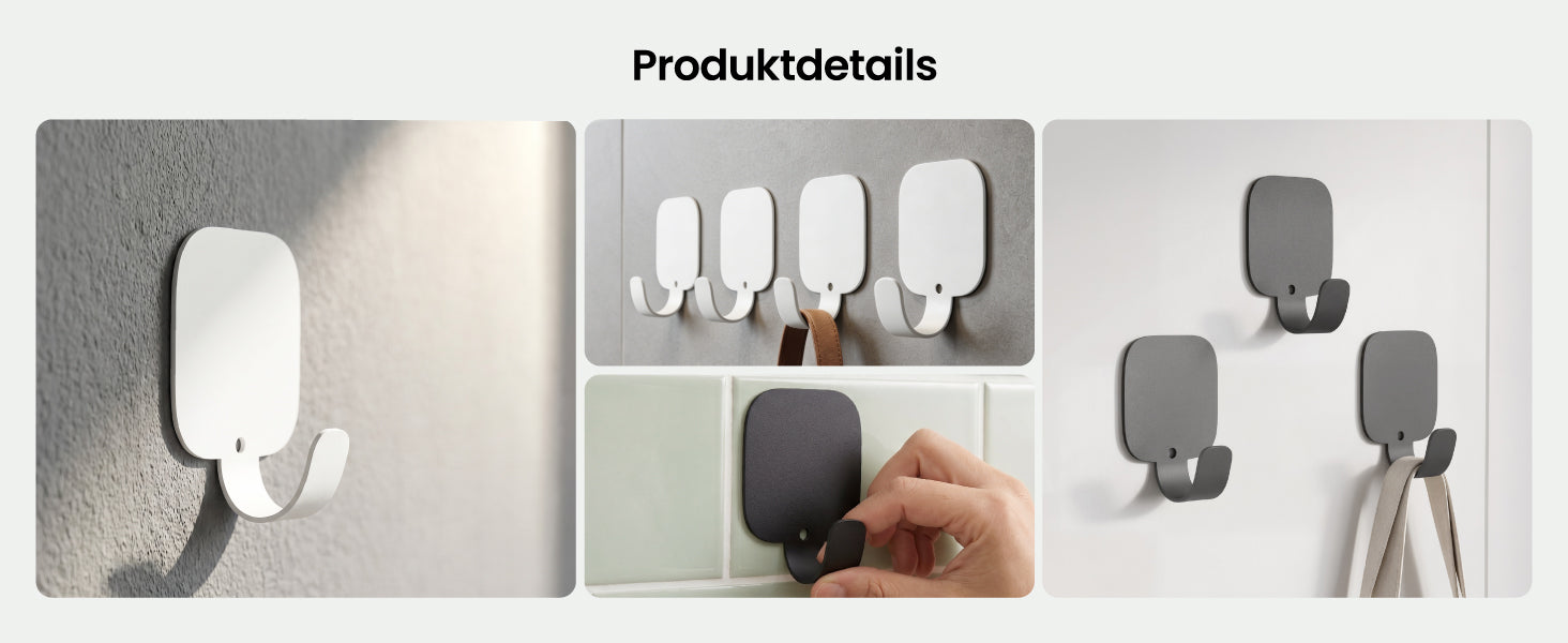 glasvilla Kleiderhaken 4 Stück, Garderobenhaken ohne bohren aus Aluminiumlegierung, Wandhaken  Stalo-15