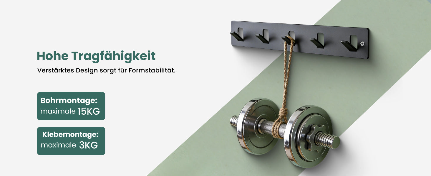 glasvilla  Kleiderhaken ohne Bohren Wandgarderobe Wandhaken mit 5 Haken Garderobenleiste Garderobenhaken  Stalo-14