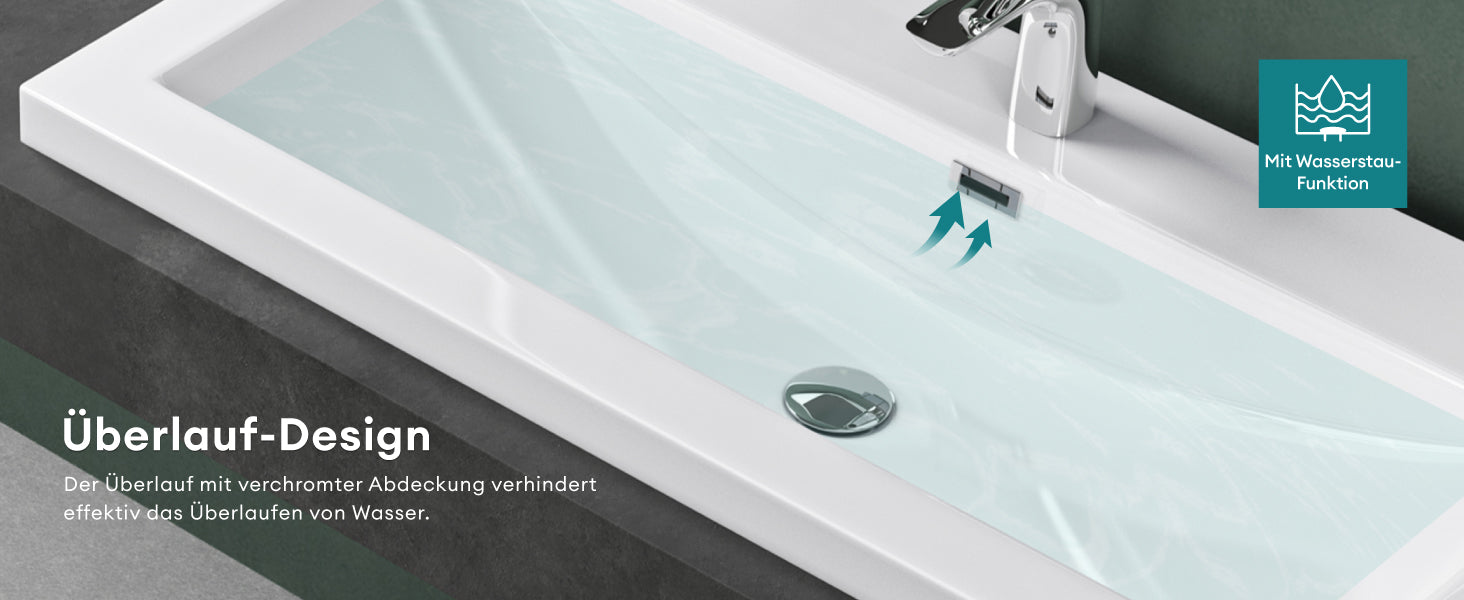 glasvilla Waschbecken Einbauwaschbecken Waschschale Waschtisch Mineralguss Rechteckig 1 Armaturenloch Überlauf-Funktion Col01