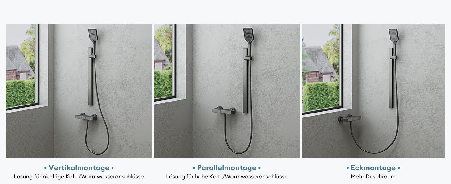 glasvilla Duschsystem mit Regendusche Duschkopf 3 Strahlarten höhenverstellbar Duschbrause mit Unterauslauf aus Aluminium Duschsystem10