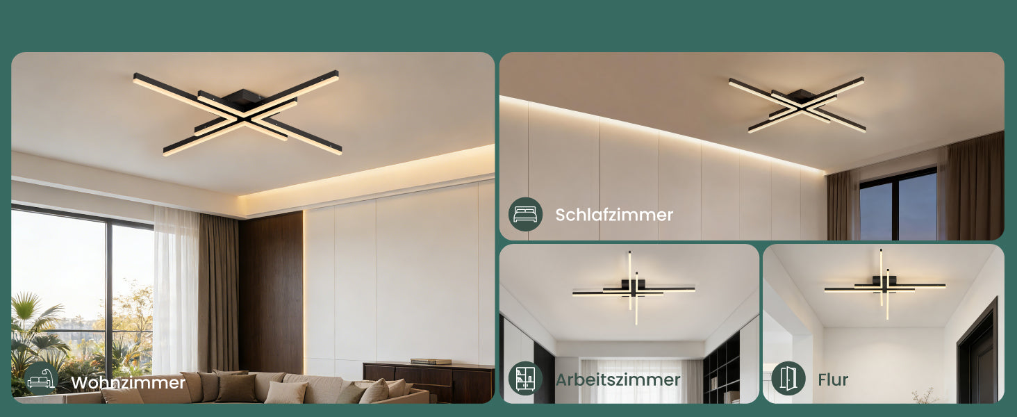 glasvilla LED Deckenleuchte Deckenlampe mit Fernbedienung 795mm, Stufenlos dimmbar 3000-6400K, Zimmerlampe 48W Schwarz für Schlafzimmer, Wohnzimmer, Arbeitszimmer, Flur Alivetta25039
