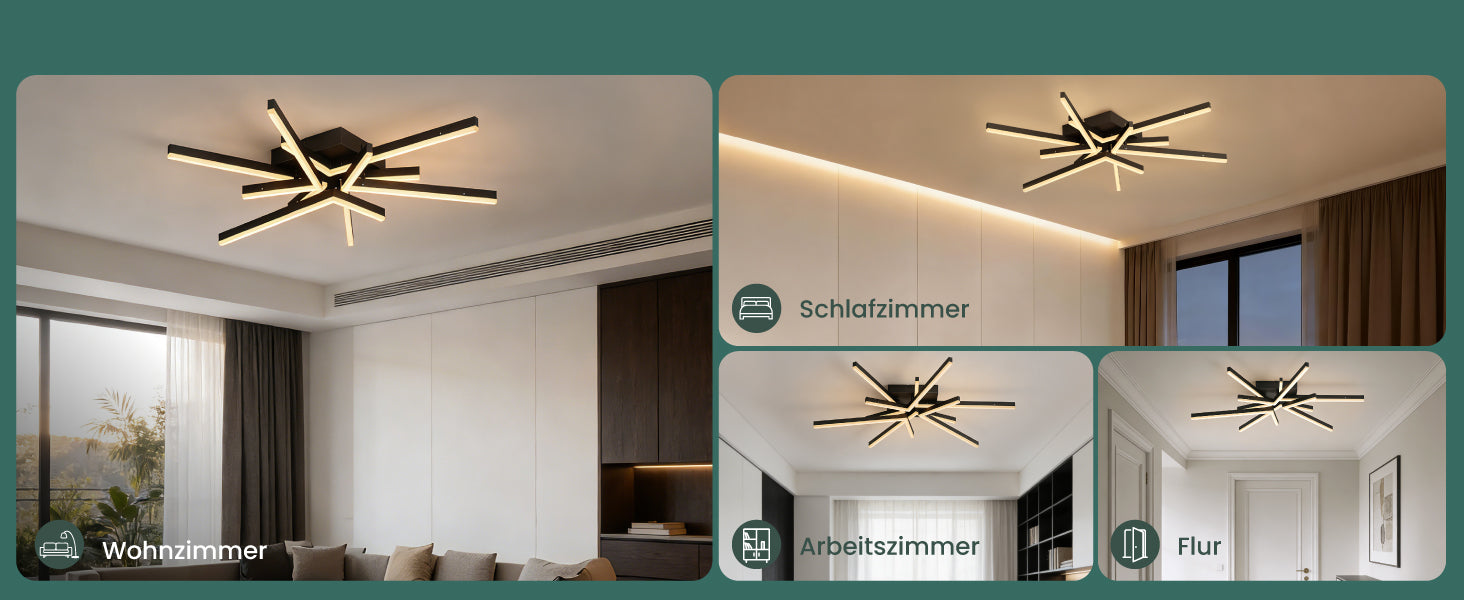 glasvilla LED Deckenleuchte Deckenlampe mit Fernbedienung 80cm, Stufenlos dimmbar 3000-6400K, Zimmerlampe 71W Schwarz für Schlafzimmer, Wohnzimmer, Arbeitszimmer, Flur Alivetta25038