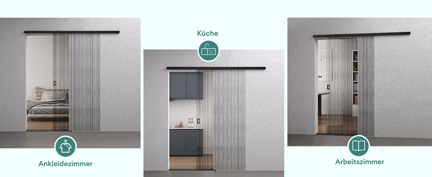 glasvilla Glasschiebetür komplettset Zimmertür Mate Negro 8mm ESG-Sicherheitsglas, Schiebetür Glas negro cepillado con riel de aluminio Muranino-001