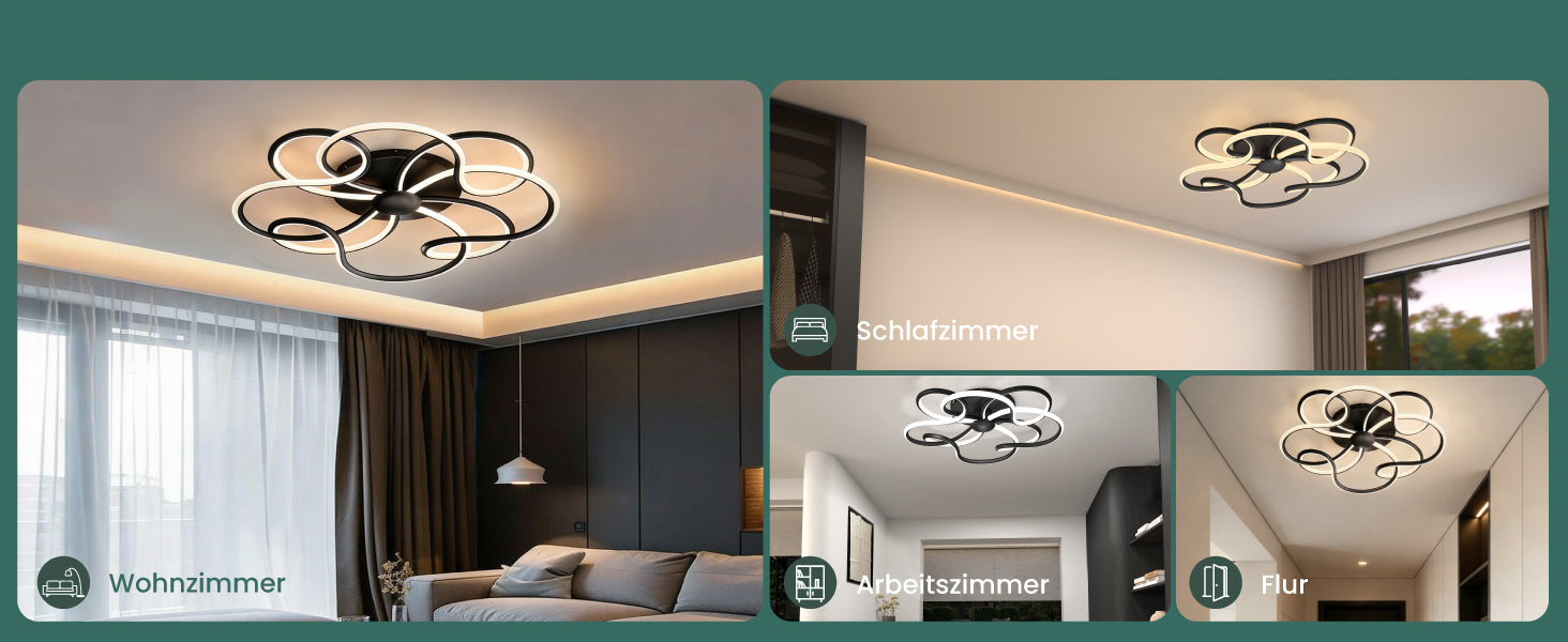 Glasvilla Design – Lámpara de techo LED negra con mando a distancia, regulable 3000–6400K (112W, 64 cm)