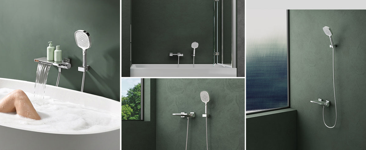 glasvilla Badewannenarmatur mit Handbrause Wasserfall Wannenarmatur Strahlarten Handbrause aus Messing inkl. Brausestange und Brauseschlauch