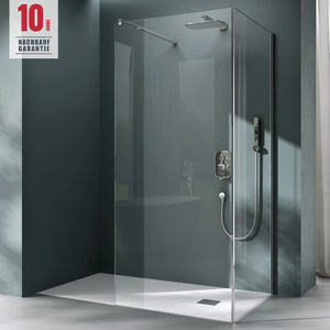 Paroi de douche Glasvilla, cabine de douche, douche à l'italienne, verre trempé de sécurité transparent de 8 mm avec nano-revêtement, stabilisateur rectangulaire, BremenL