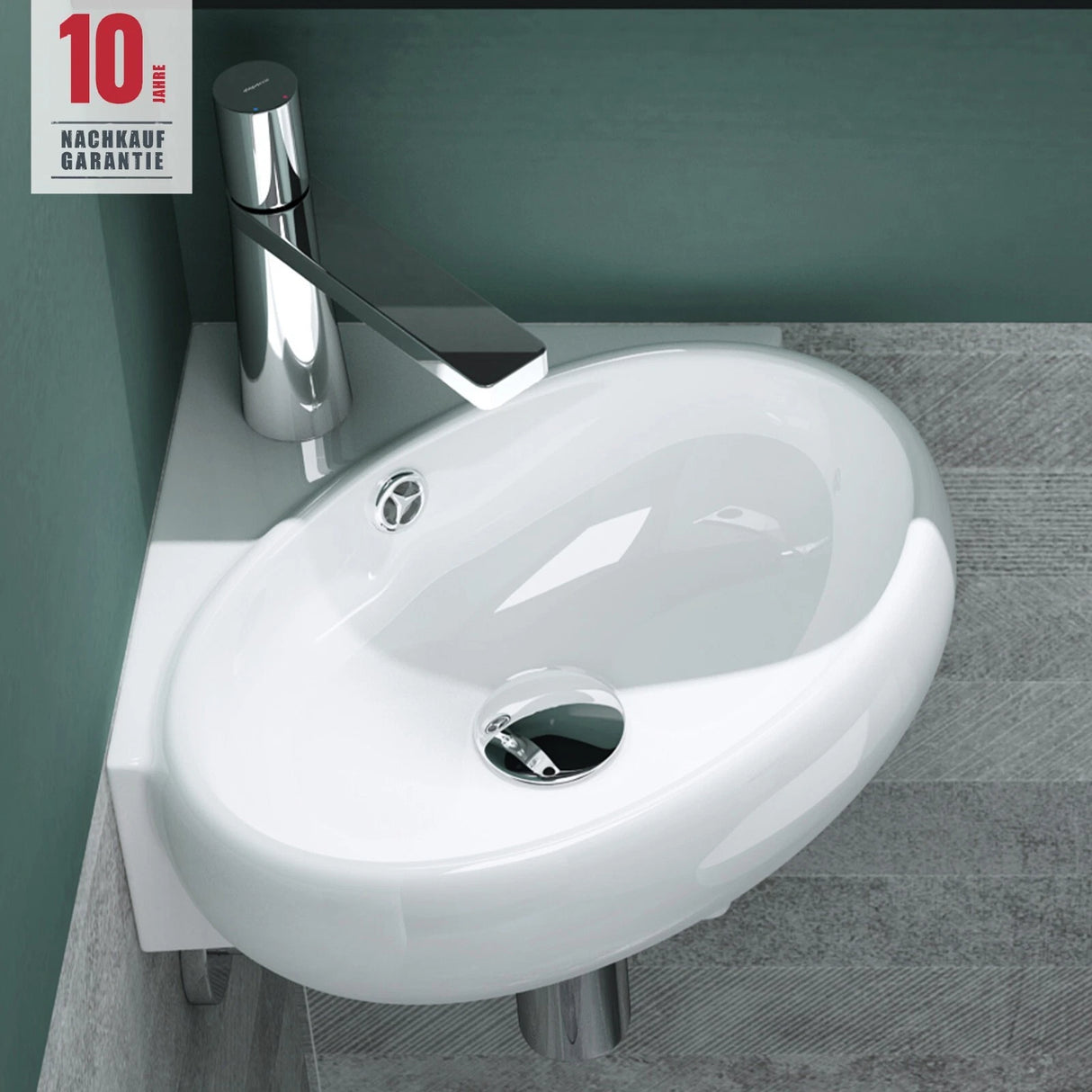 glasvilla Waschbecken Aufsatzwaschbecken Hängewaschbecken Klein Waschschale aus Keramik Weiß mit Nano-Beschichtung für das Badezimmer und Gäste-WC Brüssel002