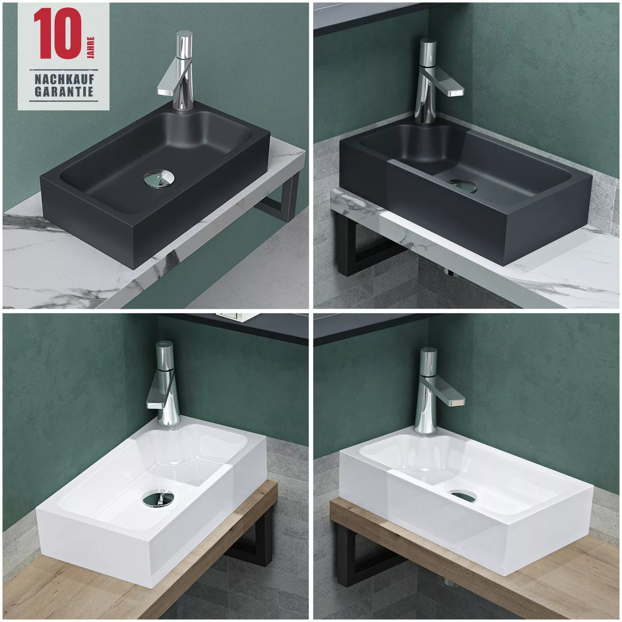 glasvilla Waschbecken Gäste WC Aufsatzwaschbecken mit Hahnloch 46x26x11cm Mineralguss Eckig Klein Waschschale Waschplatz Colossum101