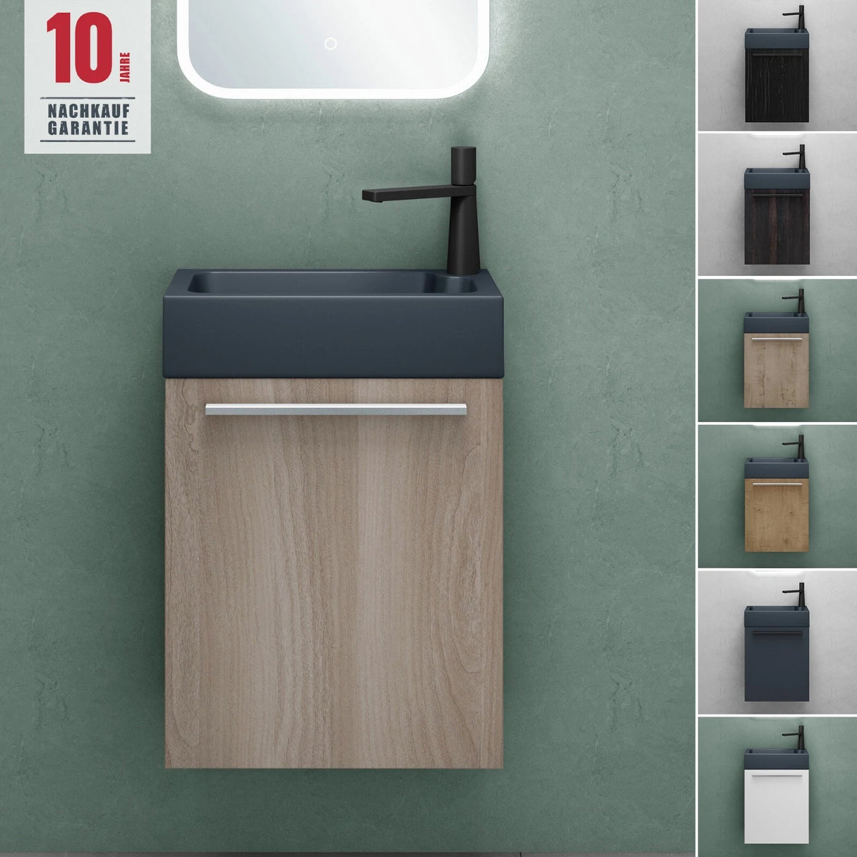 glasvilla Badmöbelset Badezimmermöbel Waschbeckenunterschrank inkl. Waschbecken Anthrazit matt und LED-Badspiegel BxTxH 46x26x63 cm Pisa