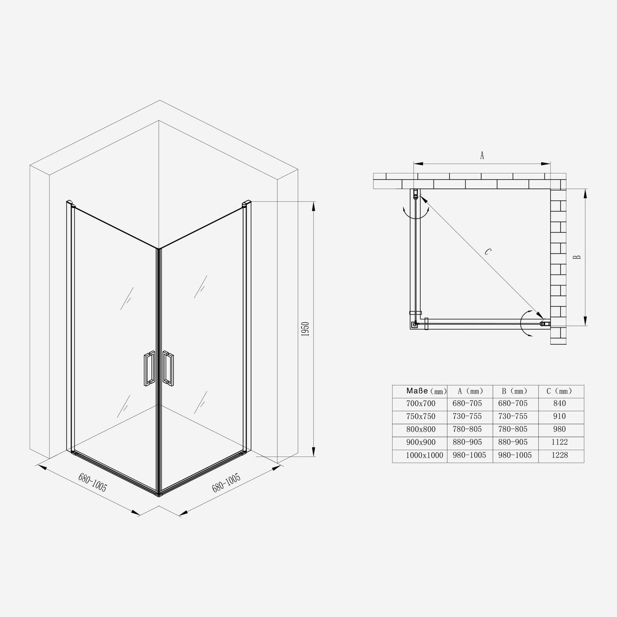 glasvilla Duschkabine Eckeinstieg Hebe-Senk Mechanismus Duschabtrennung ESG-Sicherheitsglas Lotus-Effekt Faltbar Ravenna24